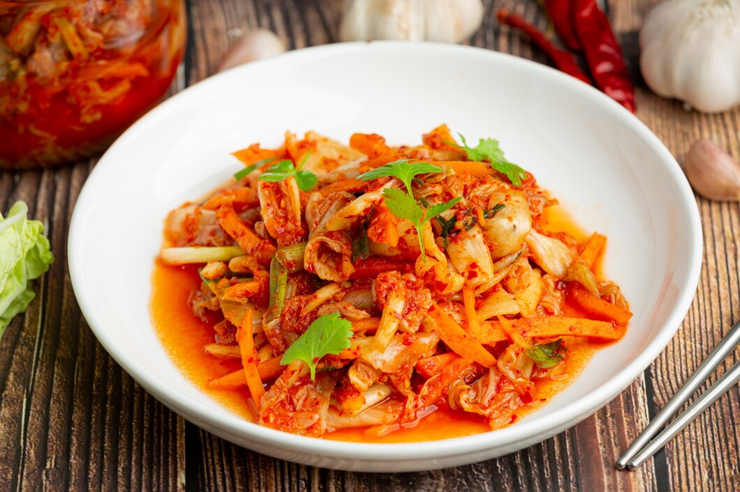 Vegetarian kimchi on a white plate